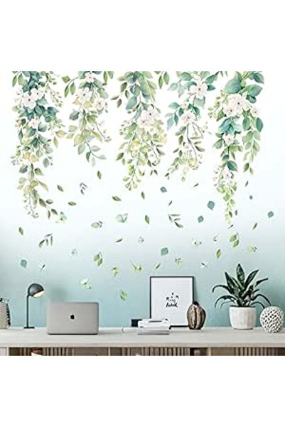 The Bros Hanging Leaves Wall Stickers for Bedroom: Green Vine Plants Nature W...