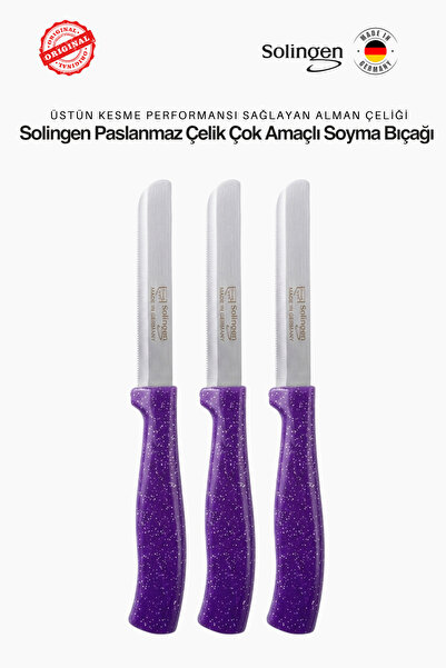 Solingen Ritter 3 Adet Mor Paslanmaz Çelik Çok Amaçlı Soyma Bıçağı - Alman Çe...