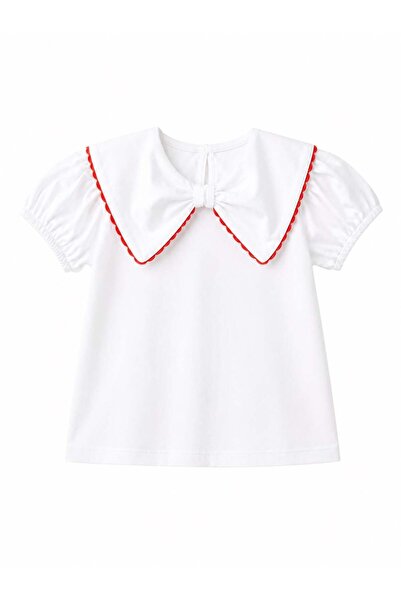 Panço Girl's Collar Detailed T-Shirt 5-12 Years Ecru