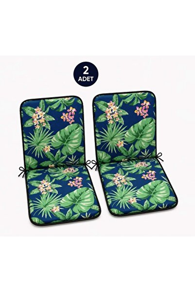 Mandaş 2 Adet Rattan Arkalıklı Sandalye Minderi (Kalınlık 4cm)-Tropikal Yeşil