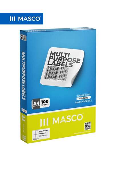 MASCO A4 Multi-Purpose Self-Adhesive Labels, 105×148mm, 4 Labels per Sheet, 1...