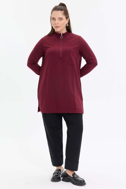 KADO OUTLET Two-Thread Stand Collar Zippered Single-Pocket Tunic
