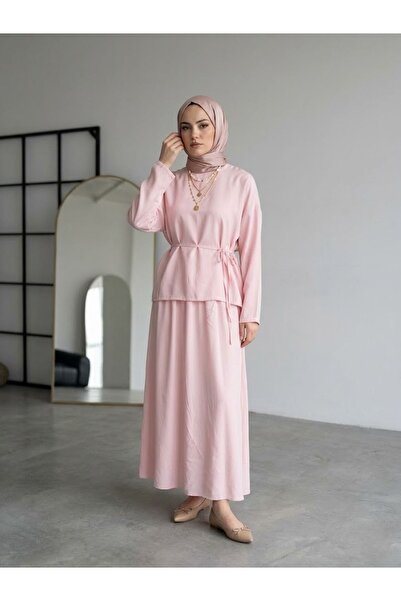 Foremia Back Zippered Skirt Suit - Pink