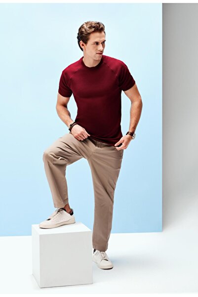 Brix Men's Raglan Sleeve 100% Cotton T-Shirt 0534 Claret Red Color
