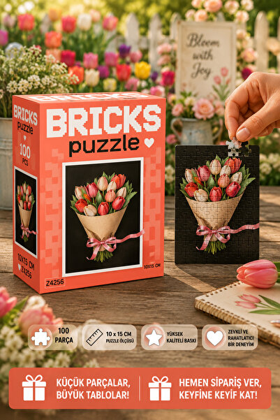 kidssan games BRICKS Puzzle Lale Buketi – 100 Parça Mini Puzzle (10x15 cm) ya...