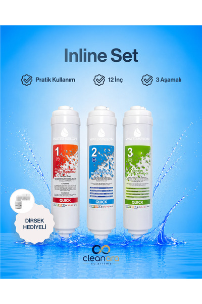 Cleanara 12 İnç 3 Aşamalı Inline Su Arıtma Filtre Seti – Sediment + GAC + Blo...