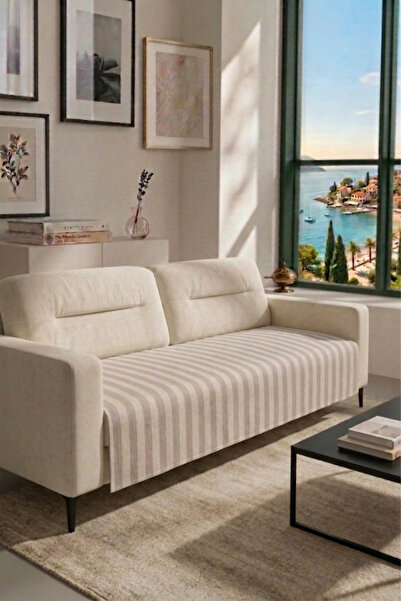 MZN Home Düz Kenarlı Sütlü Kahve Şeritli Vintage Bohem Pinterest Keten Koltuk...