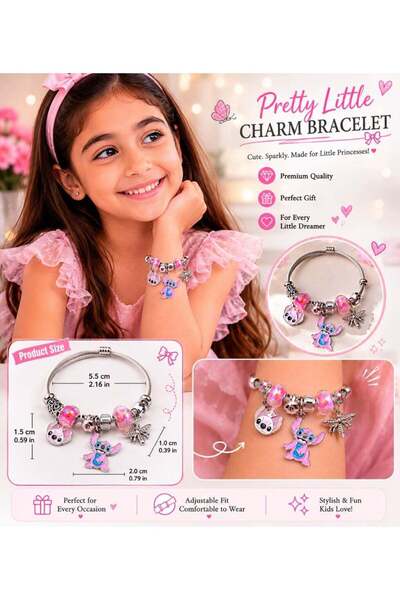 Lilo and Stitch Blue Cartoon and pink Character Charm Bracelet Adjustable Met...