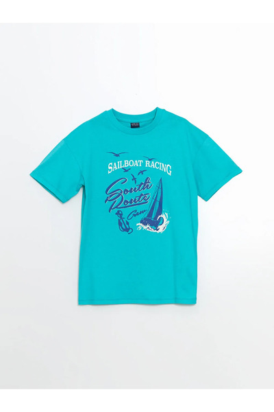 LC Waikiki Turquoise Crew Neck Boy's T-Shirt