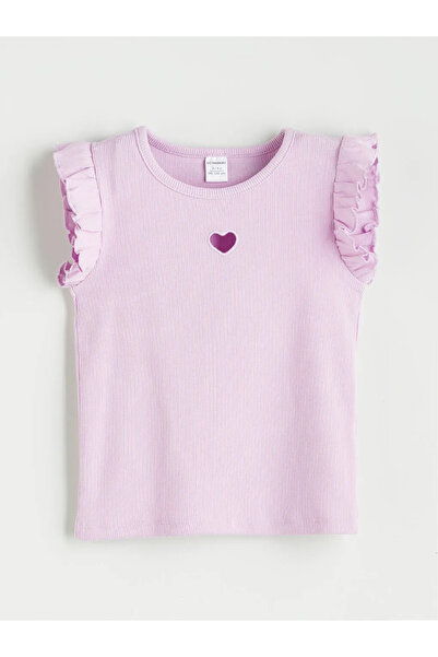 LC Waikiki Lilac Crew Neck Embroidered Girls' Blouse