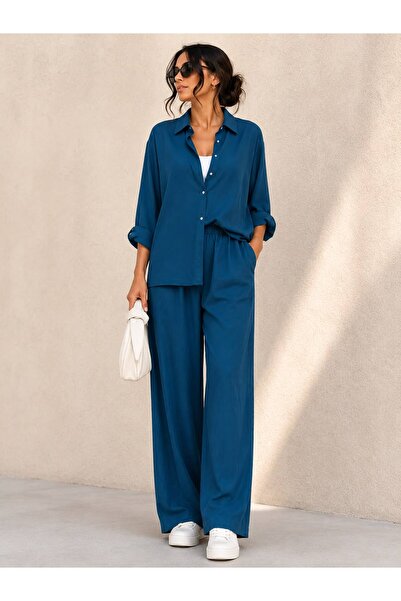 Rouge basıc Ayrobin Loose Shirt and Pants Two-Piece Set