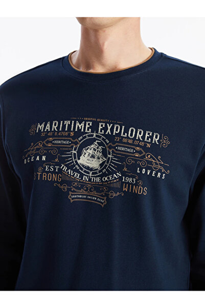 LC Waikiki Navy Blue Crew Neck Long Sleeve Printed Men's Sweatshirt