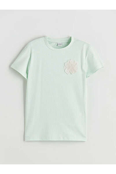 LC Waikiki Green Crew Neck Floral Girl's T-Shirt