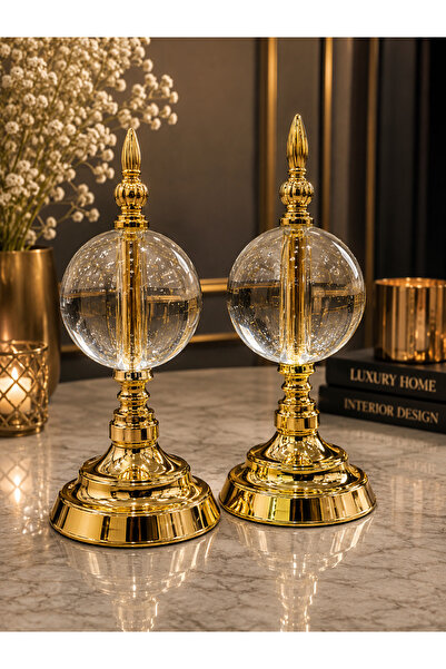 Sleep Nova Gold Crystal Cam Küre Dekoratif Obje Seti – Altın Metal Modern Sal...