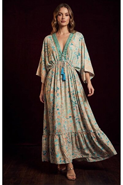 moda gk Embroidery Detailed Lined Linen Helen Dress