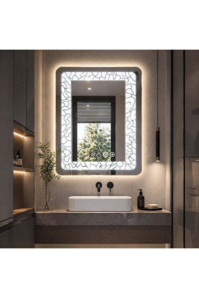 Vivendo Oglinda LED 60x80 cm cu margini decorative iluminare 3 culori touch a...