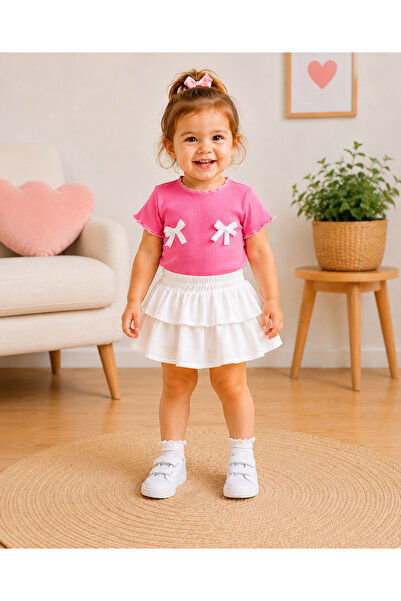 AKİF GİYİM Baby Girl & Child Ruffled Skirt Bow Blouse Set