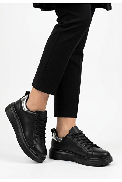 ALFA AKSESUAR 03 Sofio Black Skin Lace-Up Sneakers