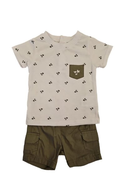 OEM Set 2 piese pentru copii, tricou cu pantaloni scurti, alb-maro deschis, i...