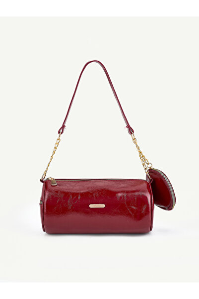 SHAKA Wrinkled Textured Burgundy Shk327 Cylinder Bag, Wallet with Charm, Zipp...