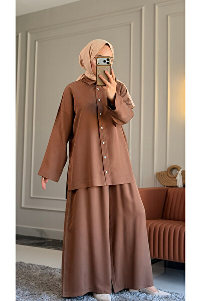 Suede Style 6482 - Set elegant și confortabil de cămașă și pantaloni largi di...