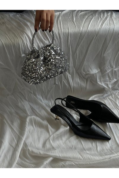 posst bag Silver Sequined Portfolio Evening Dress Clutch Bag