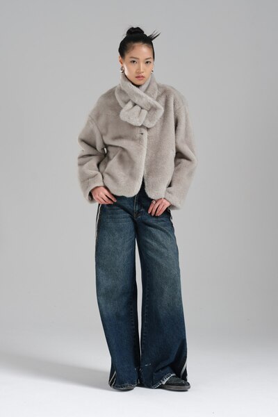tw3 Women's Fur Two-Piece Detachable Shawl Detailed Design Coat