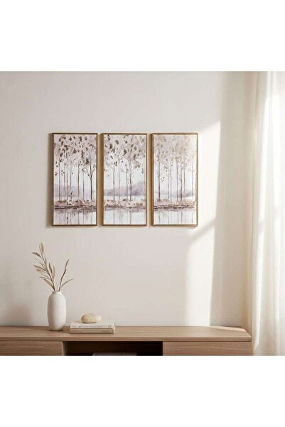 PAN HOME Sylvaris 3-piece Printed Canvas Wall Art 30x60cm - Brown & Gold
