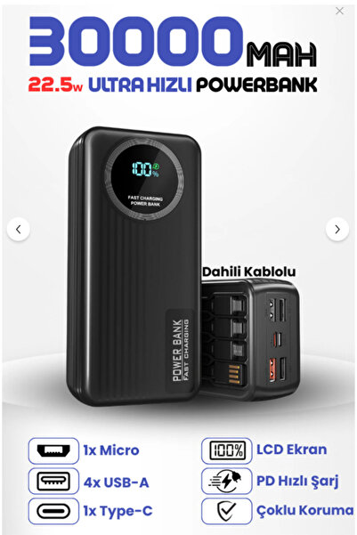 scarlet 30.000 Mah 22.5W Hızlı Şarj Destekli Forefo Dahili Kablolu Taşınabili...