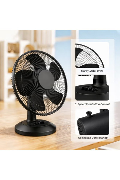 TAPIT Oscillating Table Fan with Adjustable Tilt Convenient Push Button Contr...