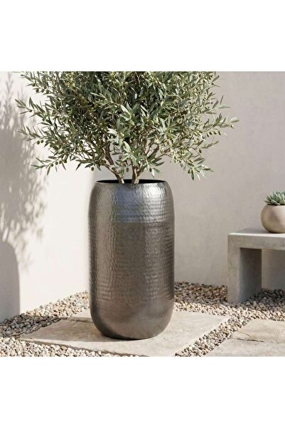 PAN HOME وعاء زراعة معدني بملمس مميز 51x51x92 سم - فضي