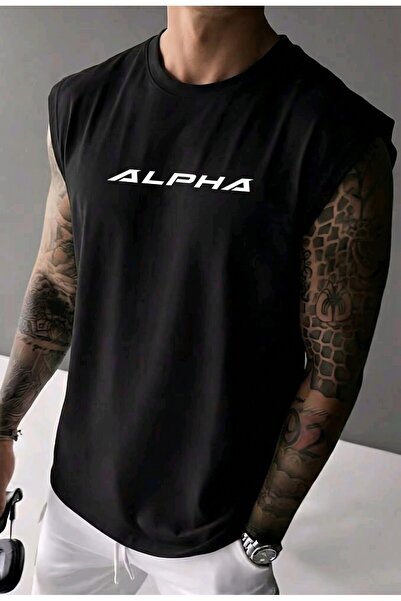 BUWOM Men's Alpha Printed Zero Sleeve T-Shirt
