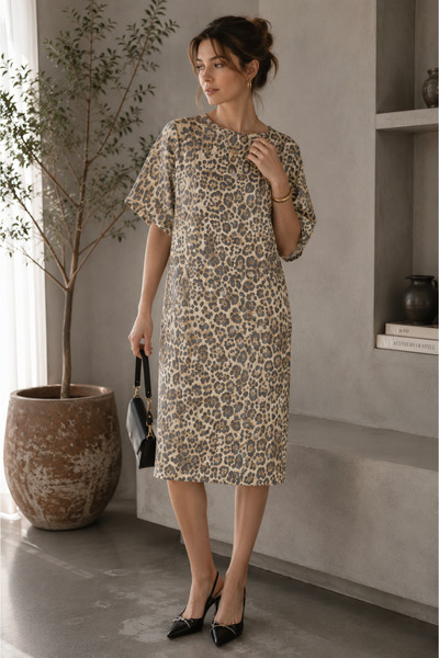 Rich Women's Satin Leopard Print Midi Dress
