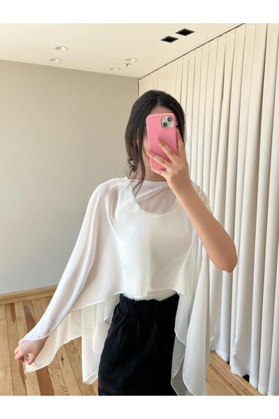 My Blog White Shoulder Buttoned Cape Blouse - 5071