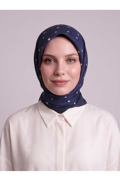 Ayshara Score Patterned Single-Sided Scarf - Navy Blue