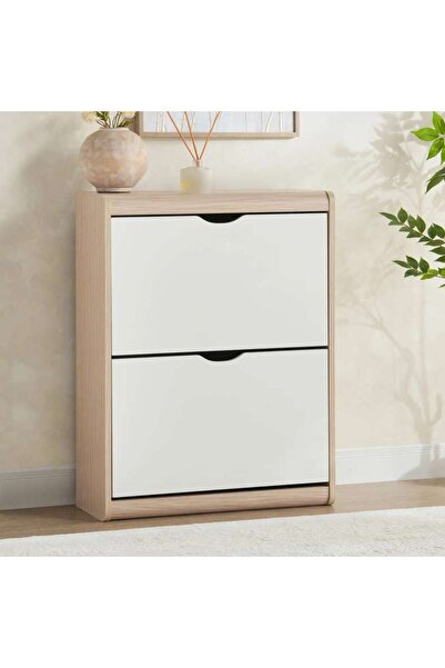 PAN HOME Maguri Shoe Rack 12 Pairs With 2 Door - White & Natural