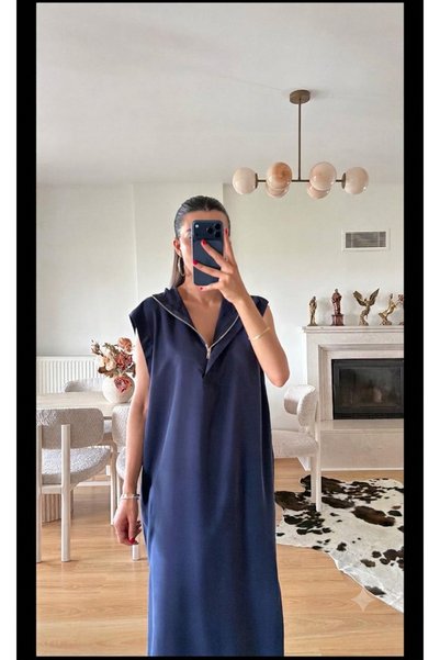 ZF BUTİK Oversize Maxi Dress with Zipper Detail
