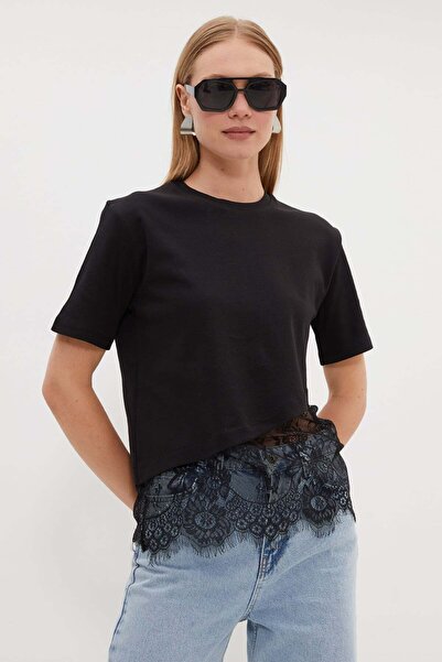 Fulla Moda Lace Asymmetrical Cut T-Shirt