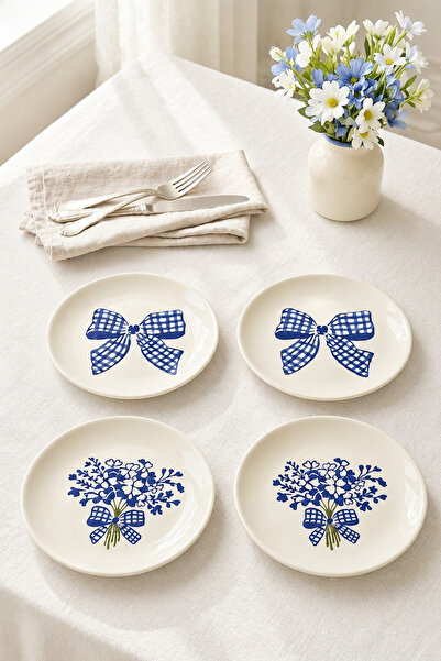 Papart Blue Gift 4-Piece Handmade Flower Patterned Ceramic Dessert Plate 16 c...