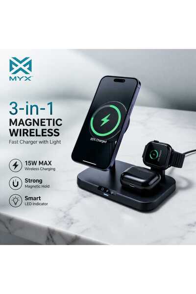 MYX 3 in 1 Magnetic Wireless Charger 15W Fast Charging Stand
