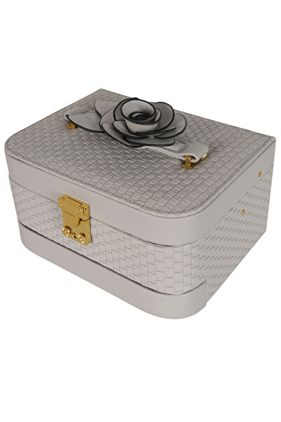 Assoda Luxury Jewelry Organizer Case with Flower and Lock Double Drawer Pu Je...