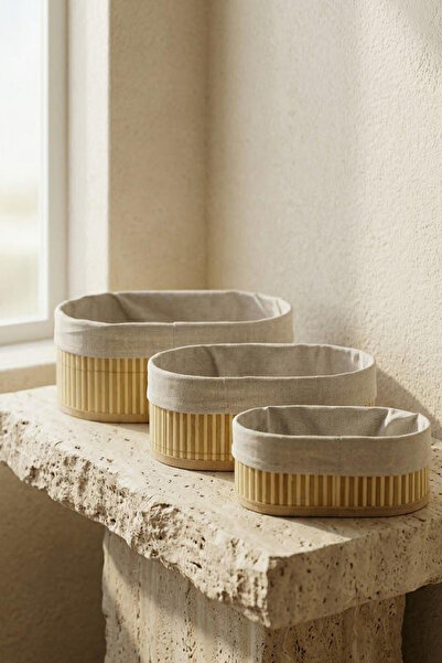 Kitchen Life 3-Piece Oval Fabric Multi-Purpose Bamboo Basket Set