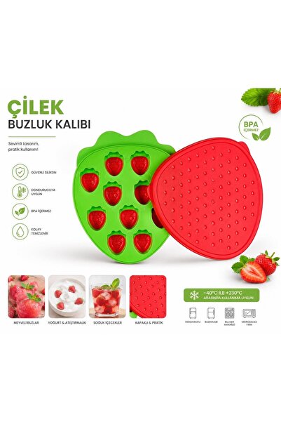 morponi Strawberry Shaped Silicone Ice Mold with Lid