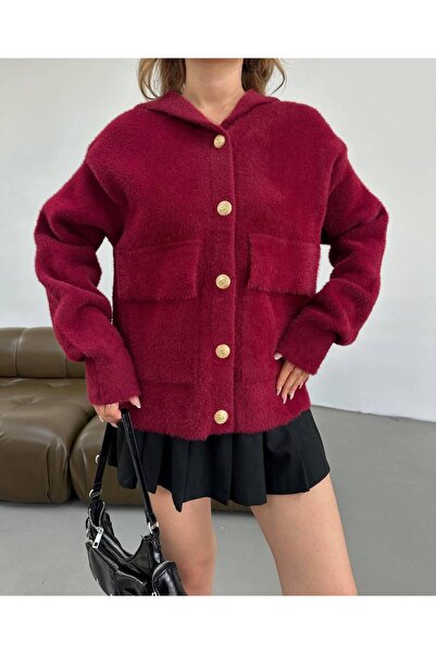 DAĞON'S Hooded Brooch Buttoned Beard Cardigan Jacket