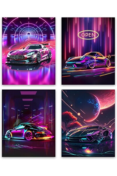 ESSESORIES TER Neon Sports Car ,neon Luxury Car Aesthetic Poster Wall Art Set...