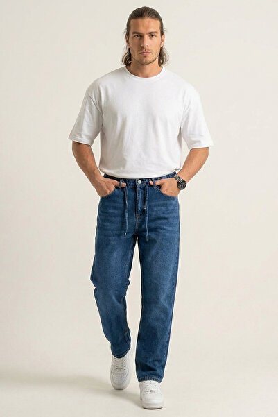 Merterium Men's Relaxed Fit Baggy Jean Trousers 1525 - Navy Blue
