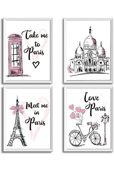 ESSESORIES Outus Pieces Paris S, Pink Eiffel Tower Telephone Booth Poster Wal...