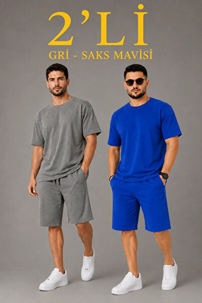 Asmedo Men's 2-piece oversize t-shirt and shorts set summer two-thread fabric...