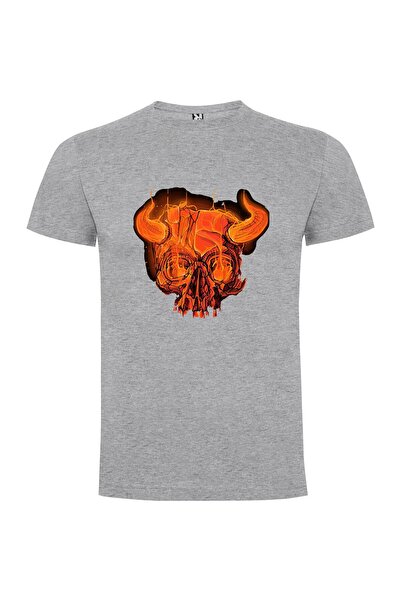 iLovePrints Flaming Bull Skull Tshirt