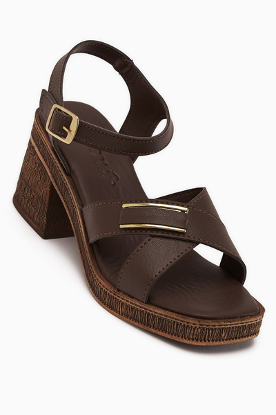 Ymn ayakkabı Gi̇sel Women's Brown Ankle Strap Comfortable & Lightweight Buckl...